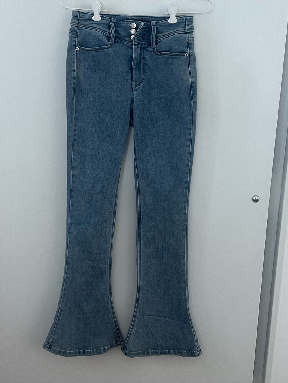 Only Mid-Rise Flare Jeans in Faded Blue